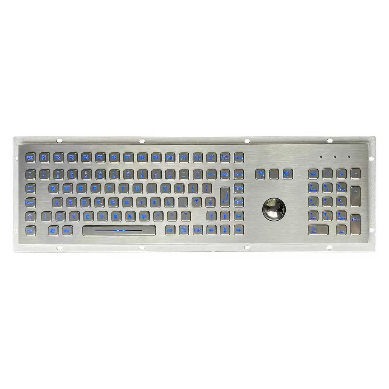 KY-PC-F3-LED metal keyboard with blue LED backlight and stainless steel trackball