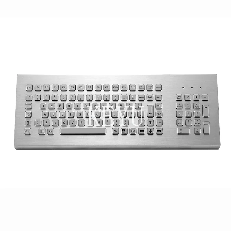 KY-PC-F4 stainless steel industrial keyboard with integrated numeric keypad on a desk