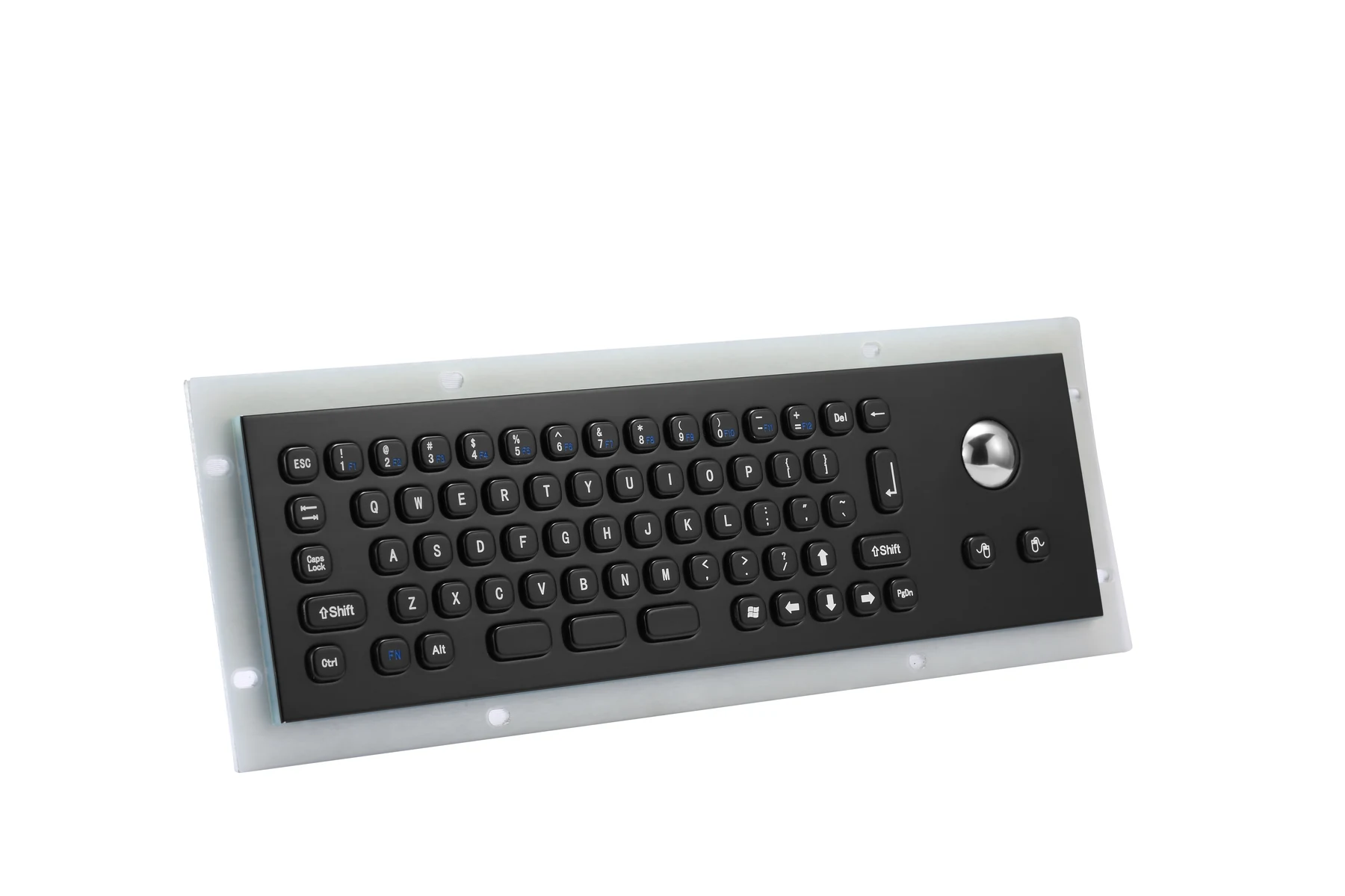 KY-PC-MINI-T-BL compact panel mount keyboard with trackball rear view
