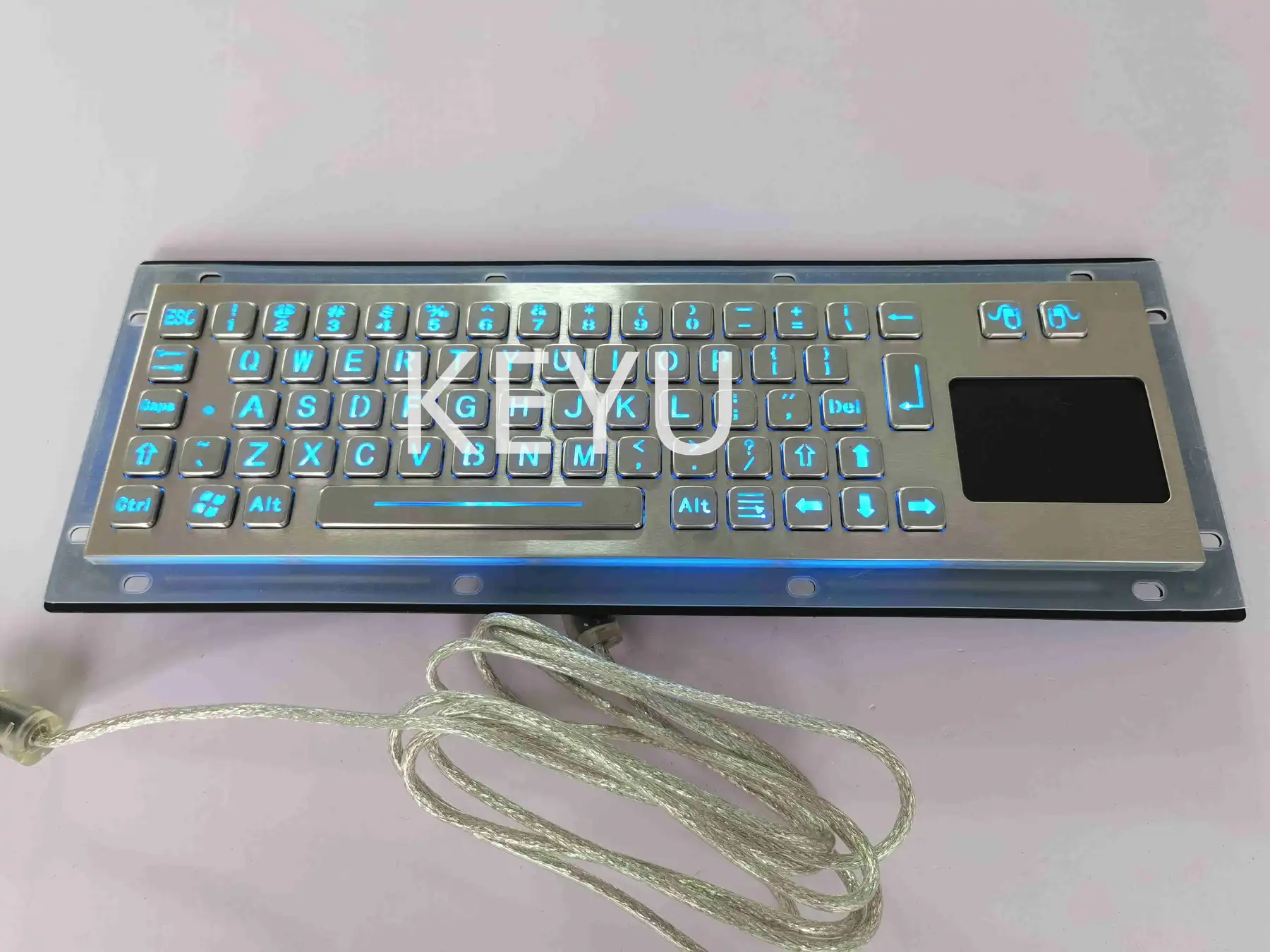 KY-PC-NT3-LED metal keyboard panel showing illuminated key legends and 60x44mm touchpad