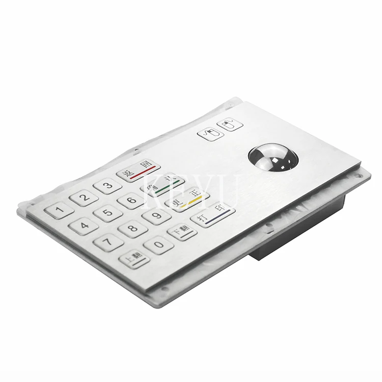 KY-PC-VE industrial metal numeric keypad with 38mm stainless steel trackball