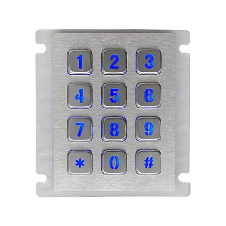 KY2068A-LED 12 key stainless steel backlit USB keypad with hollow LED characters