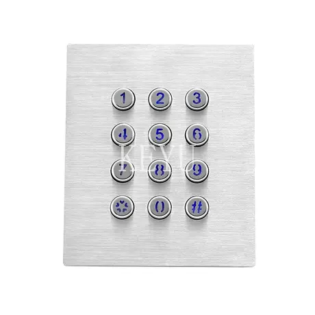KY2047A metal keypad with round stainless steel keys on a brushed panel