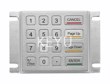 KY2088A vandalproof 16 key stainless steel metal keypad front view