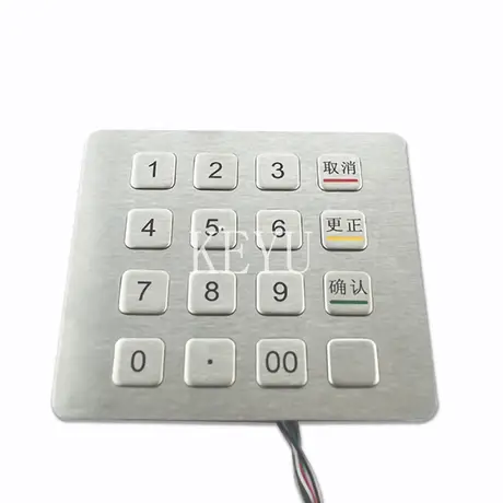 KY2088B-02 16 key panel mounted metal keypad in brushed SUS304 stainless steel