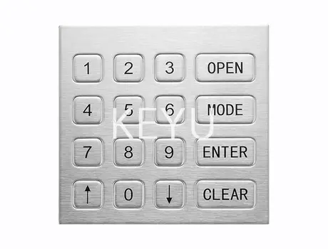 KY2100 16 key metal keyboard in SUS304 stainless steel with etched black text