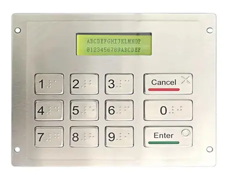 KY-3688LP-B metal keypad with 122*32 LCD screen and 12 stainless steel buttons