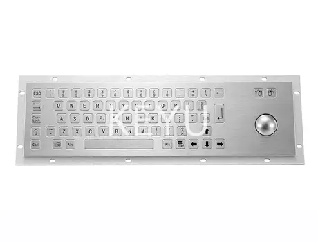 KY-PC-B slim kiosk keyboard with 38mm trackball on a 392*110 mm stainless steel panel
