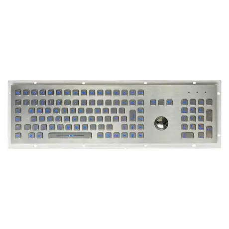 KY-PC-F3-LED metal keyboard with blue LED backlight and stainless steel trackball