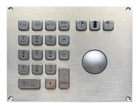KY-PC-VG160 industrial metal keyboard with 21 keys and 38mm photoelectric trackball