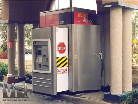 Outdoor through the wall ATM enclosure in service