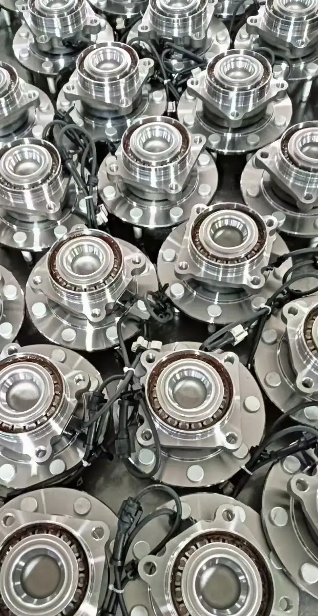Batch of finished wheel hub unit assemblies stacked after inspection