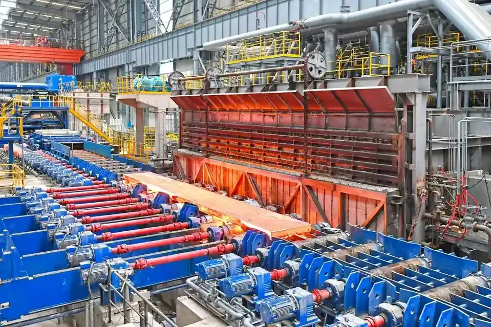 Long production line with material handling and machining stations