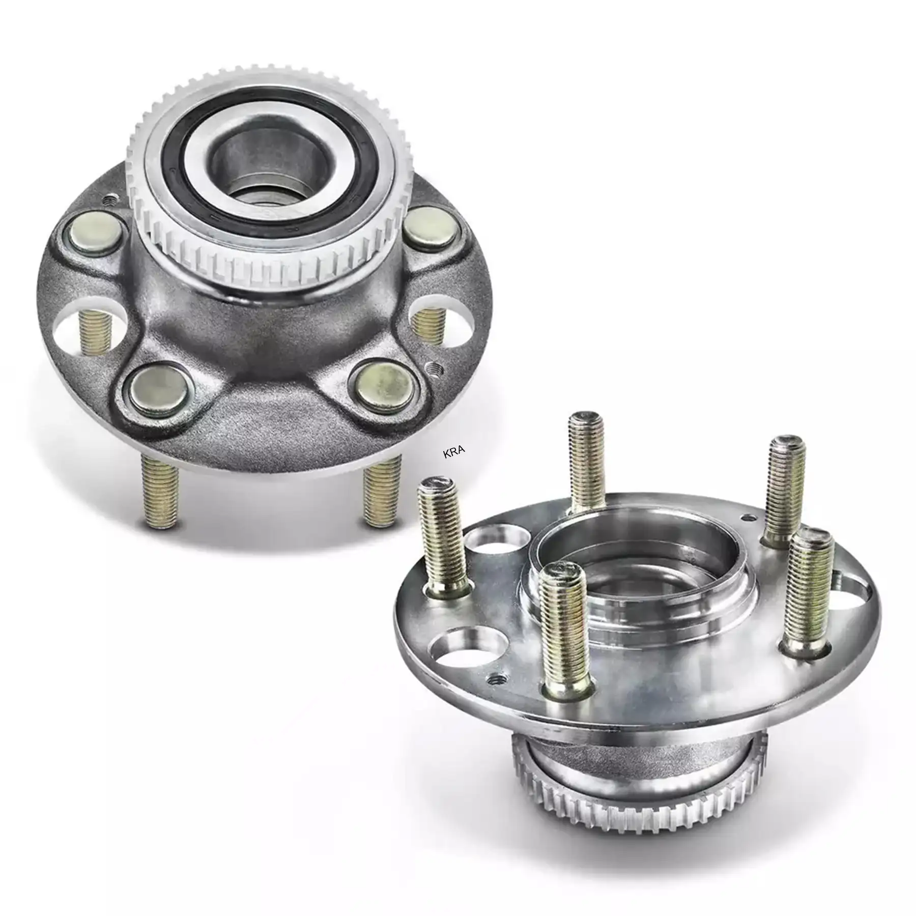 Two wheel hub unit assemblies showing flange and bearing seat