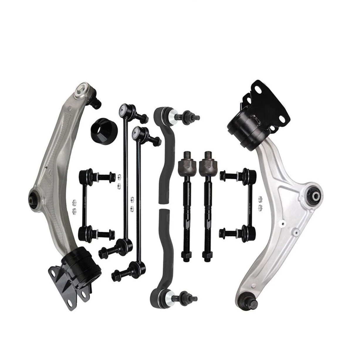 Suspension arm kit with control arms links ball joints and tie rod ends