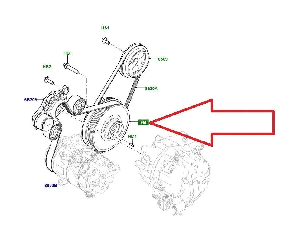 Accessory belt layout diagram with the power steering pump pulley highlighted