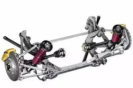 Cutaway illustration of a vehicle chassis showing the steering and suspension layout