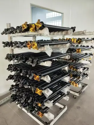 Racks of finished propeller shafts in the production area