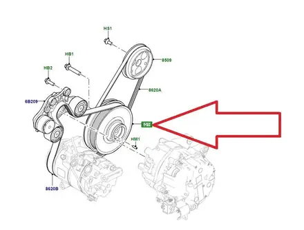 Accessory belt layout diagram with the power steering pump pulley highlighted
