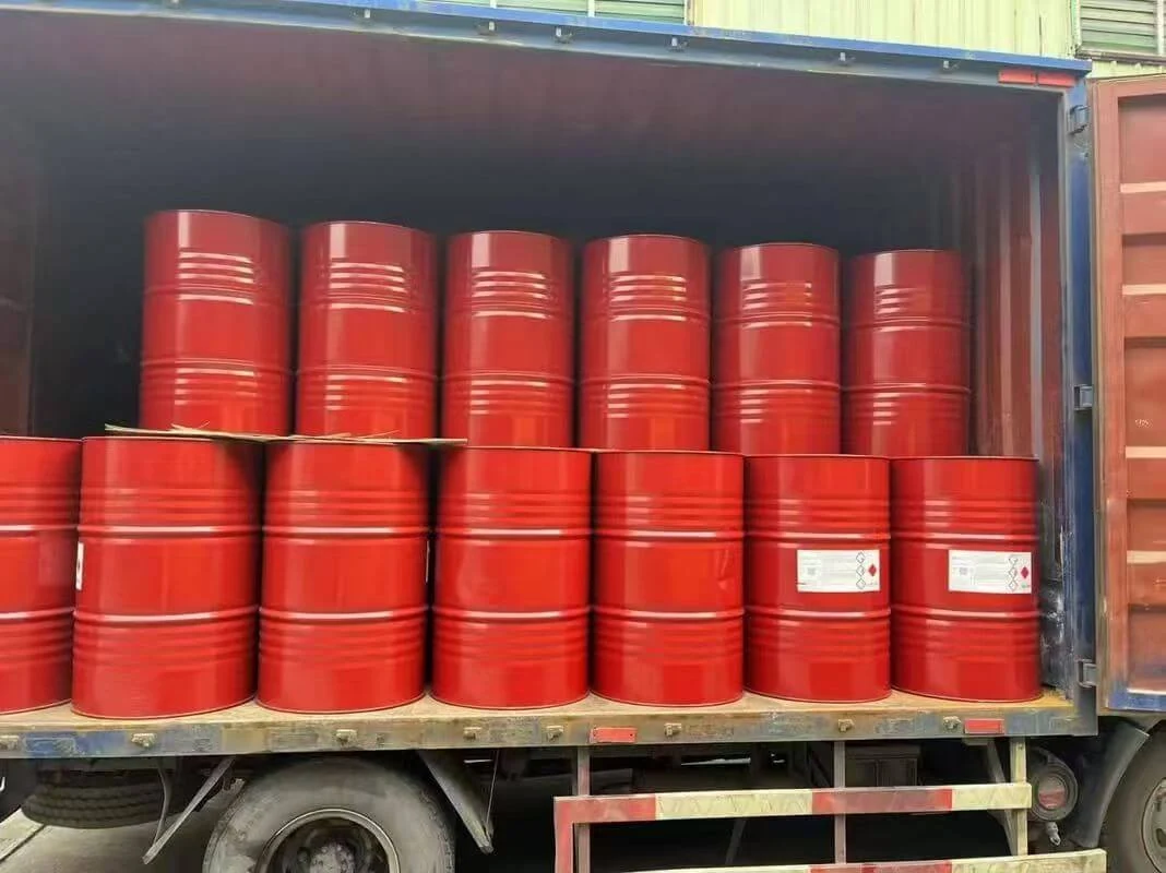 Drums of polyisocyanate hardener loaded into a container for export