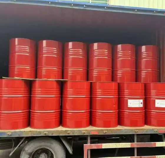 Red steel drums of HDI aliphatic diisocyanate loaded for shipment