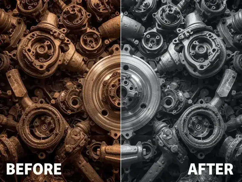 Rusted automotive steel components cleaned with a laser cleaning machine