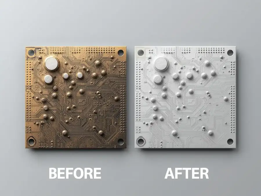Circuit board cleaned of oxide and flux residue by laser