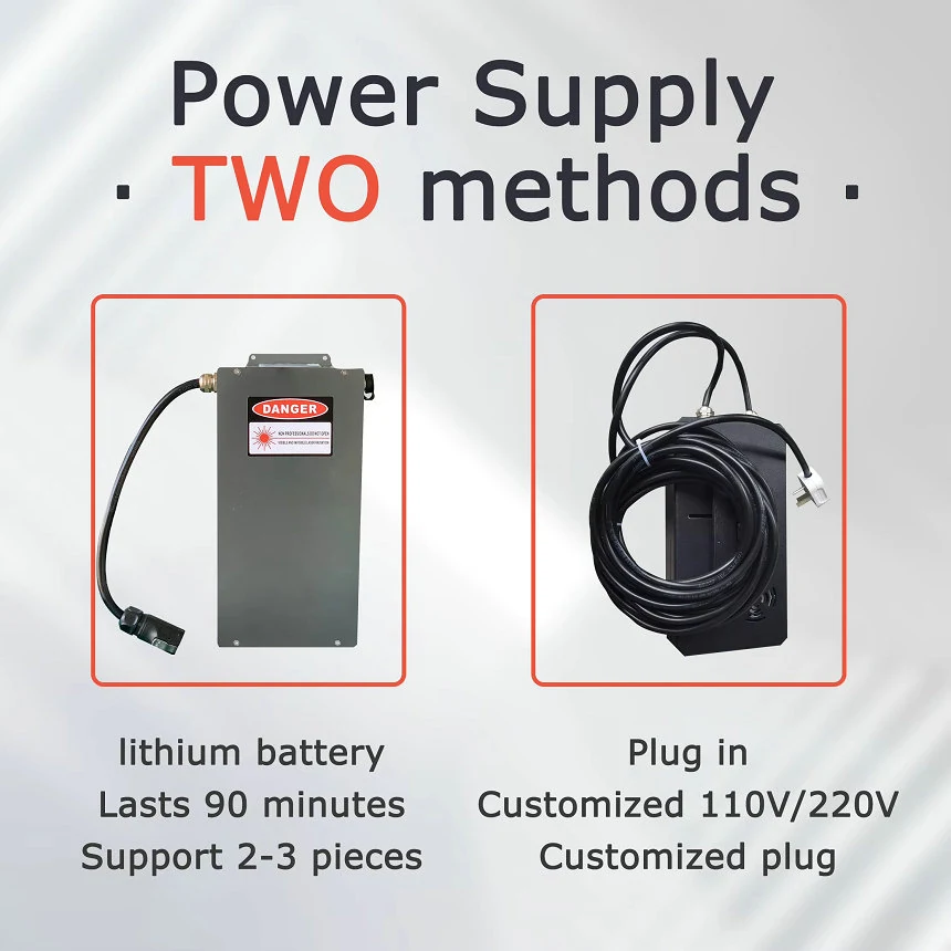 Two power options: lithium battery pack or 110V/220V mains plug