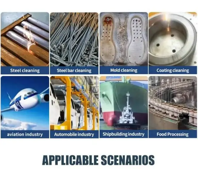 Grid of laser cleaning application scenarios across industries