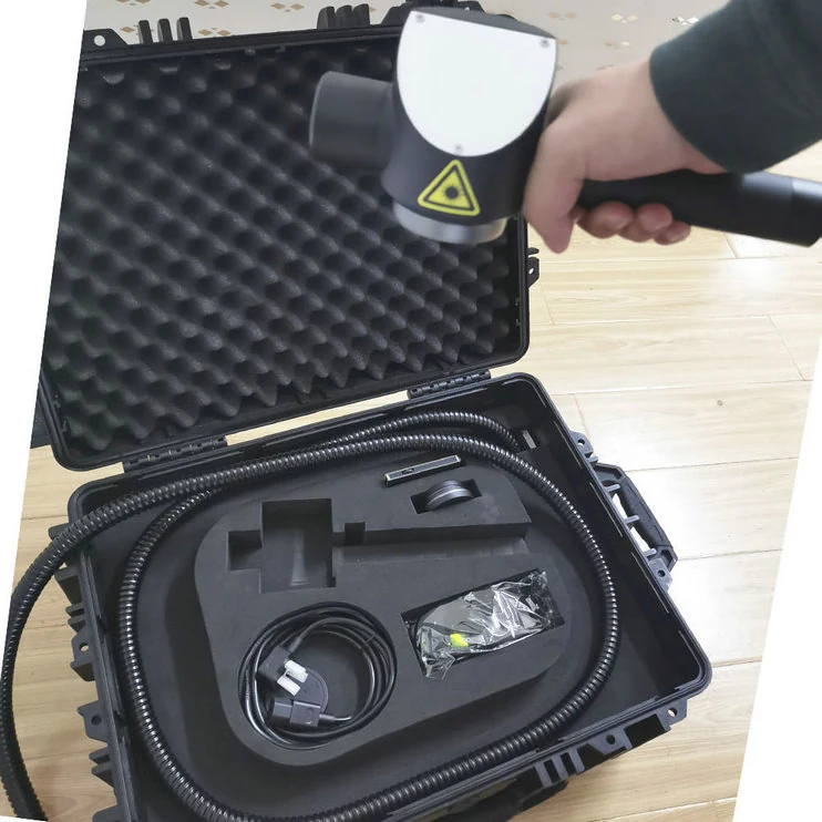 Open suitcase showing the coiled optical cable in its foam cut-out