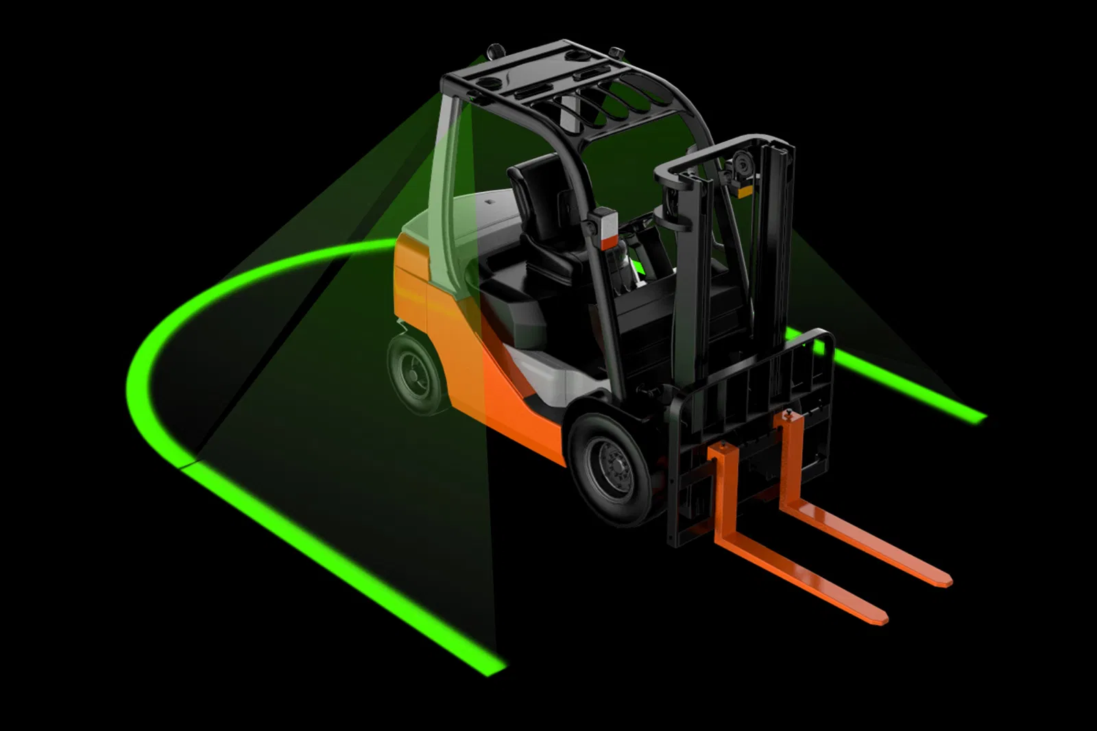 KOF95 arc beam safety light drawing a green pedestrian zone around a forklift