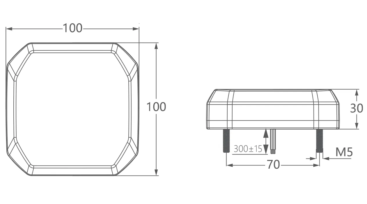 KOT15 lamp with size reference and mounting dimensions