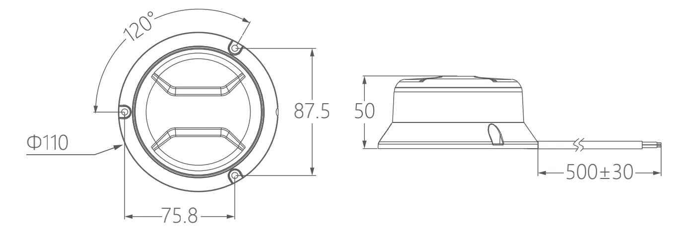 KOW26 beacon with size reference and dimensions marked