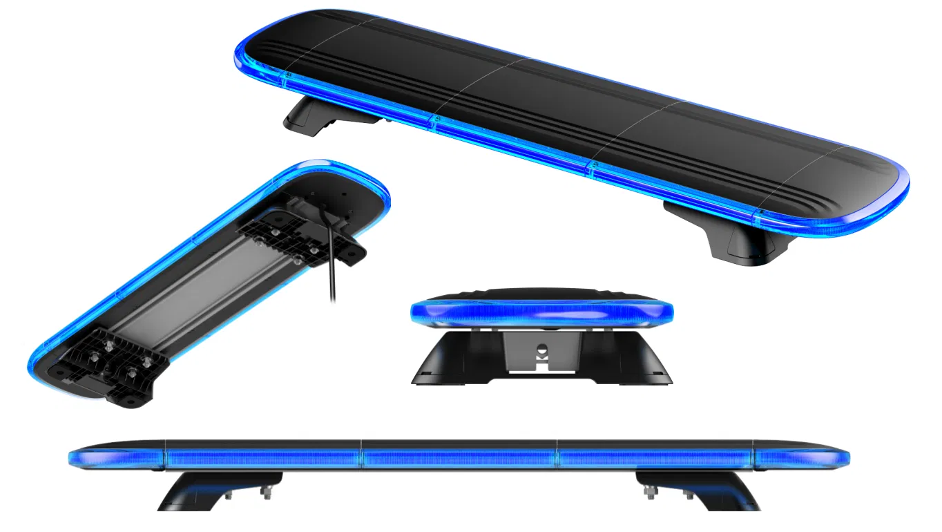 KOW801 light bar mounted on a vehicle roof at 45 degrees in blue