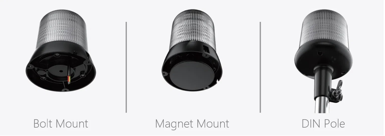 KOW82 beacon mounted on a vehicle roof with installation details