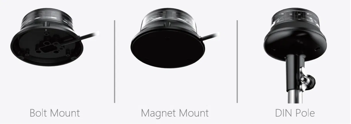 KOW93 beacon with mounting bracket and installation details