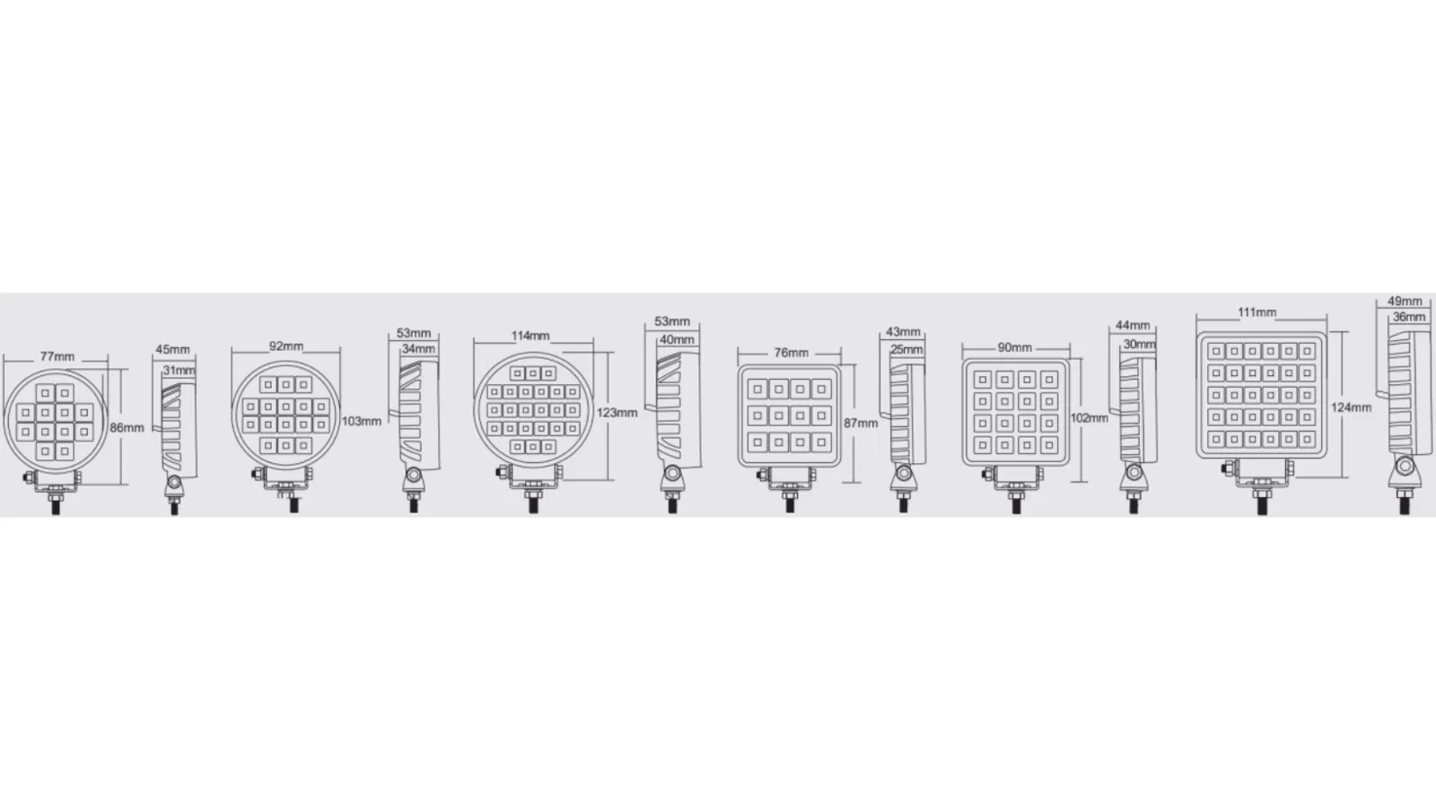 KOWK03 series worklight mounting bracket detail