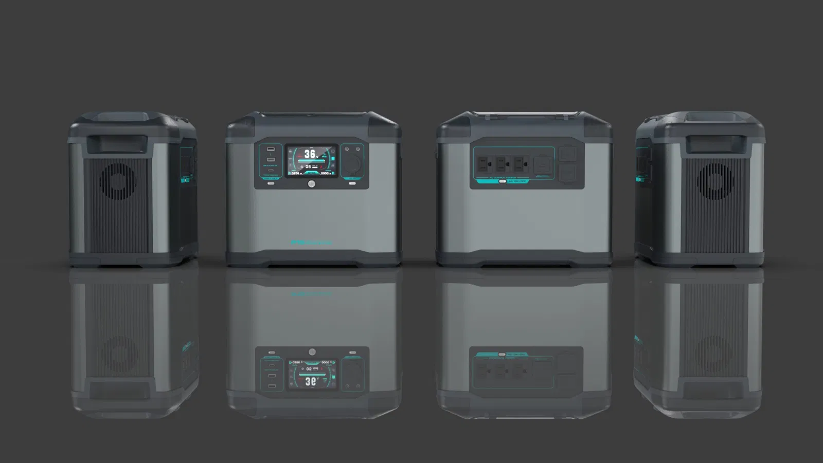 Portable power station unit with solar panel connection port and multiple output sockets