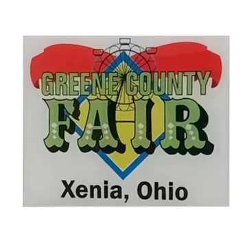 Printed county fair patch with red banners and multicoloured lettering