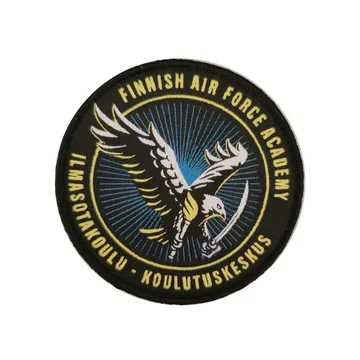 Black woven air force academy patch with a gold eagle and lettering