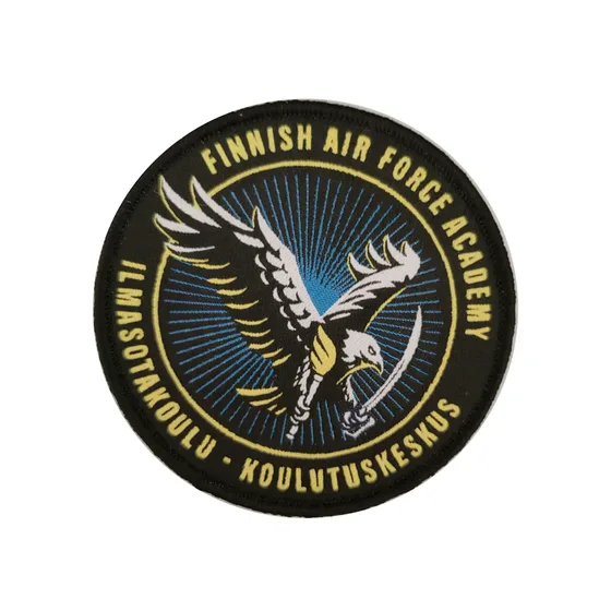 Black woven air force academy patch with a gold eagle and lettering