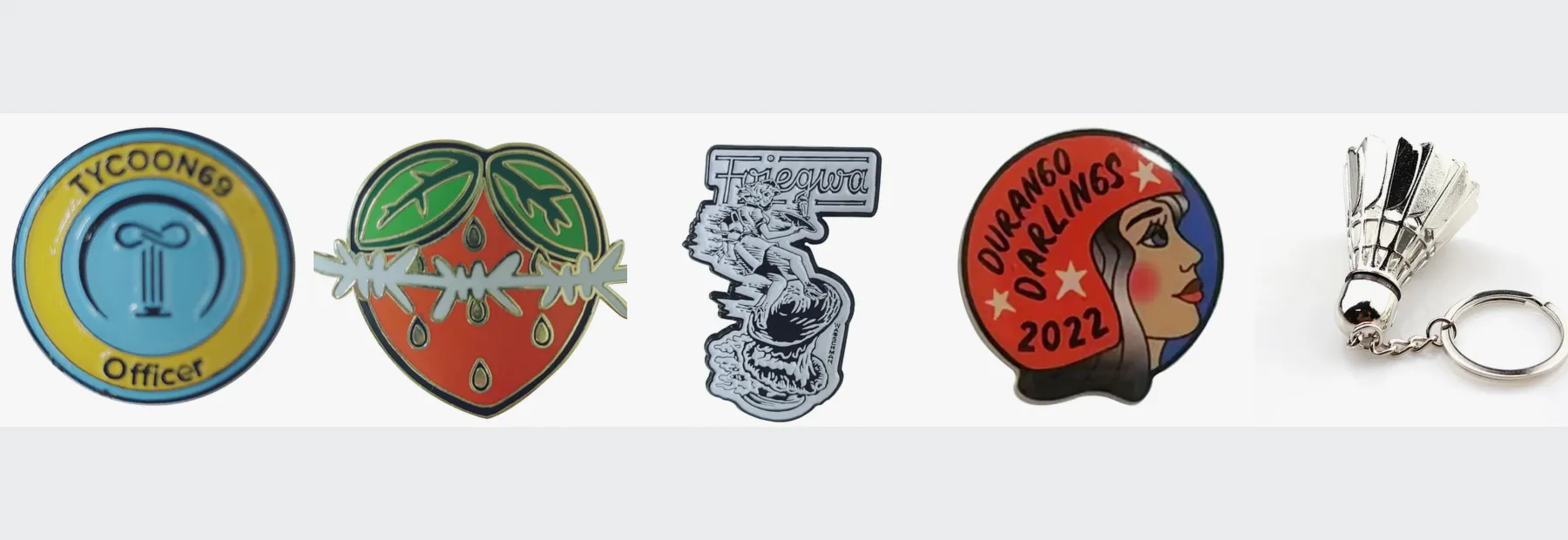 Pins and badges of the kind used for corporate branding