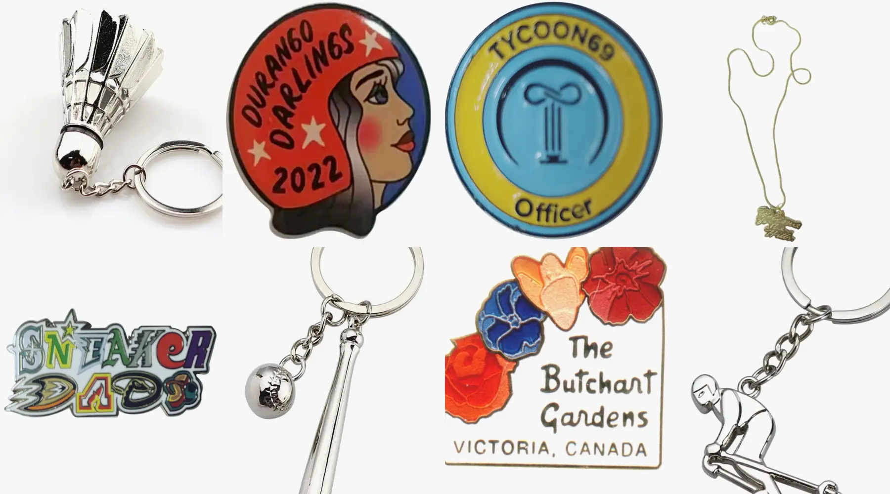 Metal keychains, necklaces and enamel pins made to order