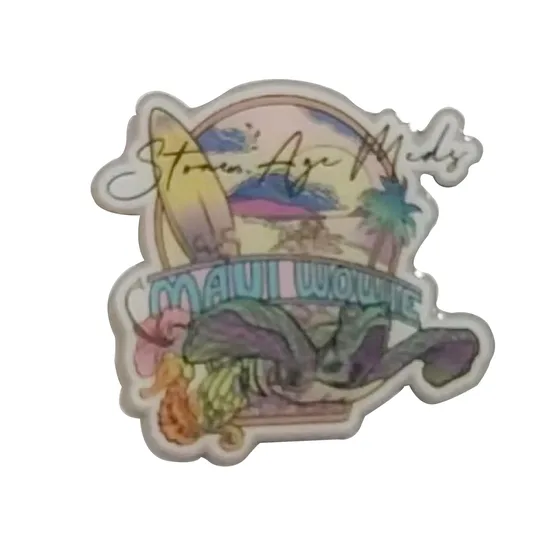 Printed patch with a Hawaii surf design and stitched edge