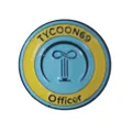 Round soft enamel officer pin in blue and yellow with raised lettering