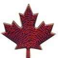 Transparent red enamel maple leaf pin with a gold tone metal edge