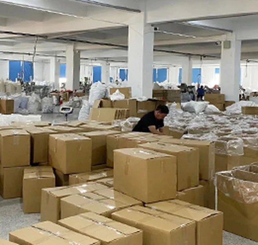 Packing area with cartoned garden products ready for export