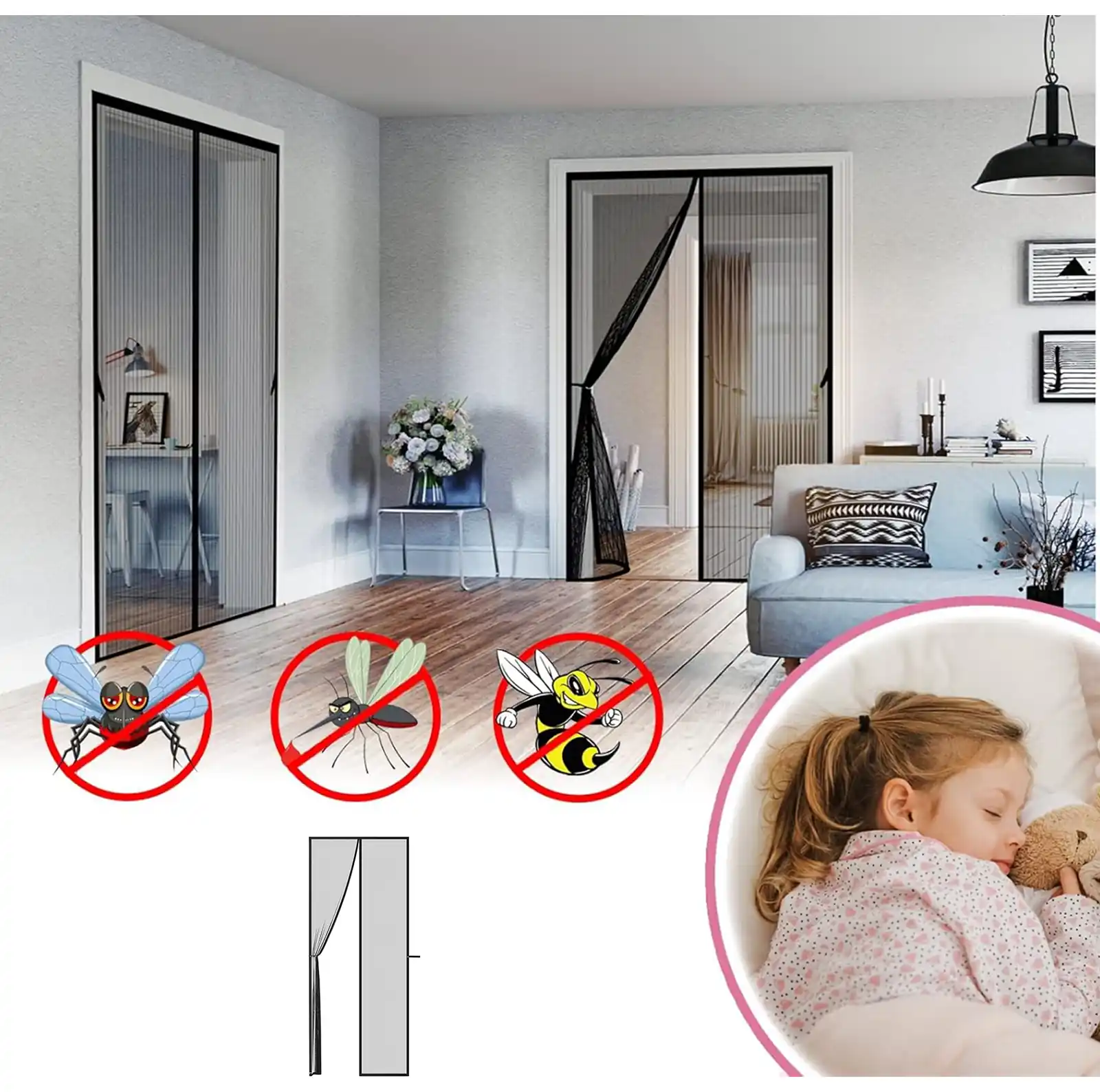 Anti - Mosquito Curtain For Door - KDPT103, alternate angle