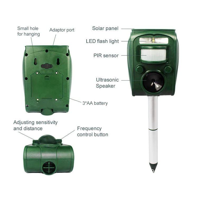 Solar Powered Ultrasonic Animal Repeller - KDPS029, in use