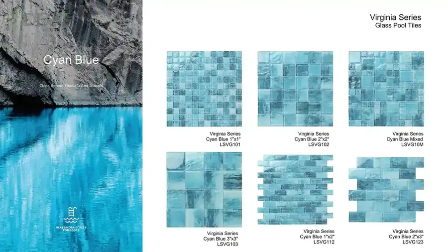 Virginia Glass Pool Tile – 2” x 2” glass tile in 2″ x 2″